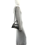 Shiny Calfskin Crocodile Embossed Small Hourglass Top Handle Bag Black