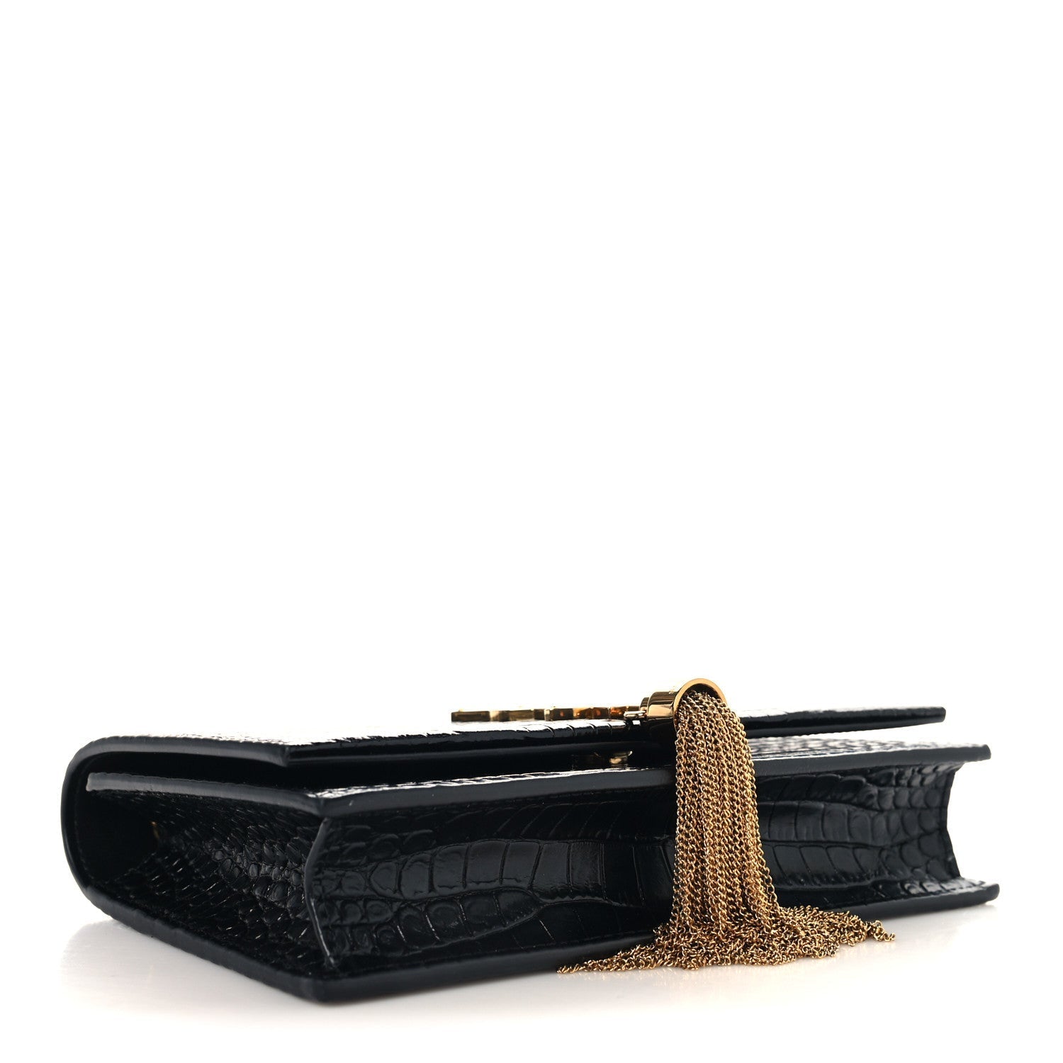 Calfskin Crocodile Embossed Kate Monogram Tassel Chain Wallet Black