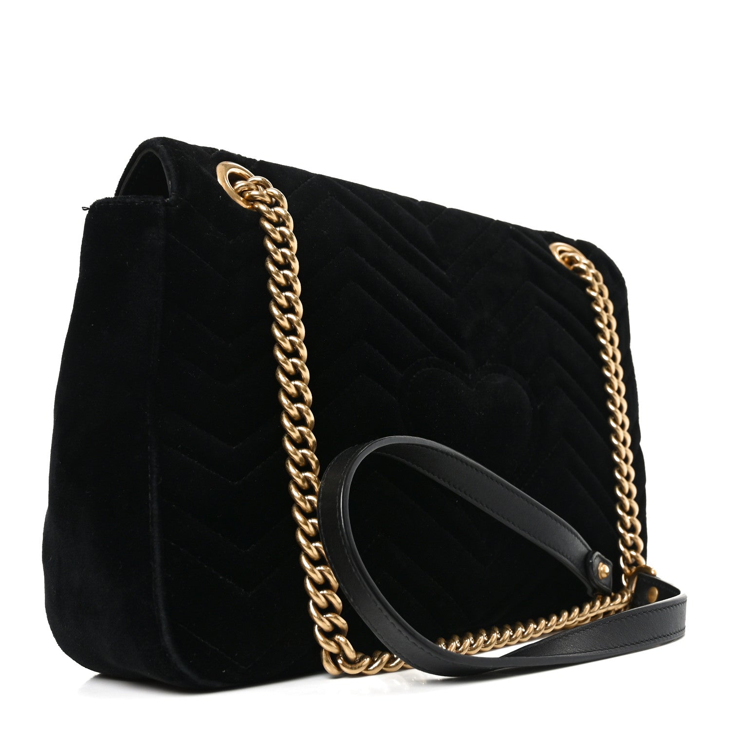 Velvet Matelasse Medium GG Marmont Shoulder Bag Black