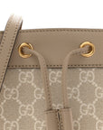 GG Supreme Monogram Textured Calfskin Web Mini Ophidia Bucket Bag Beige Ebony Mystic White Oatmeal