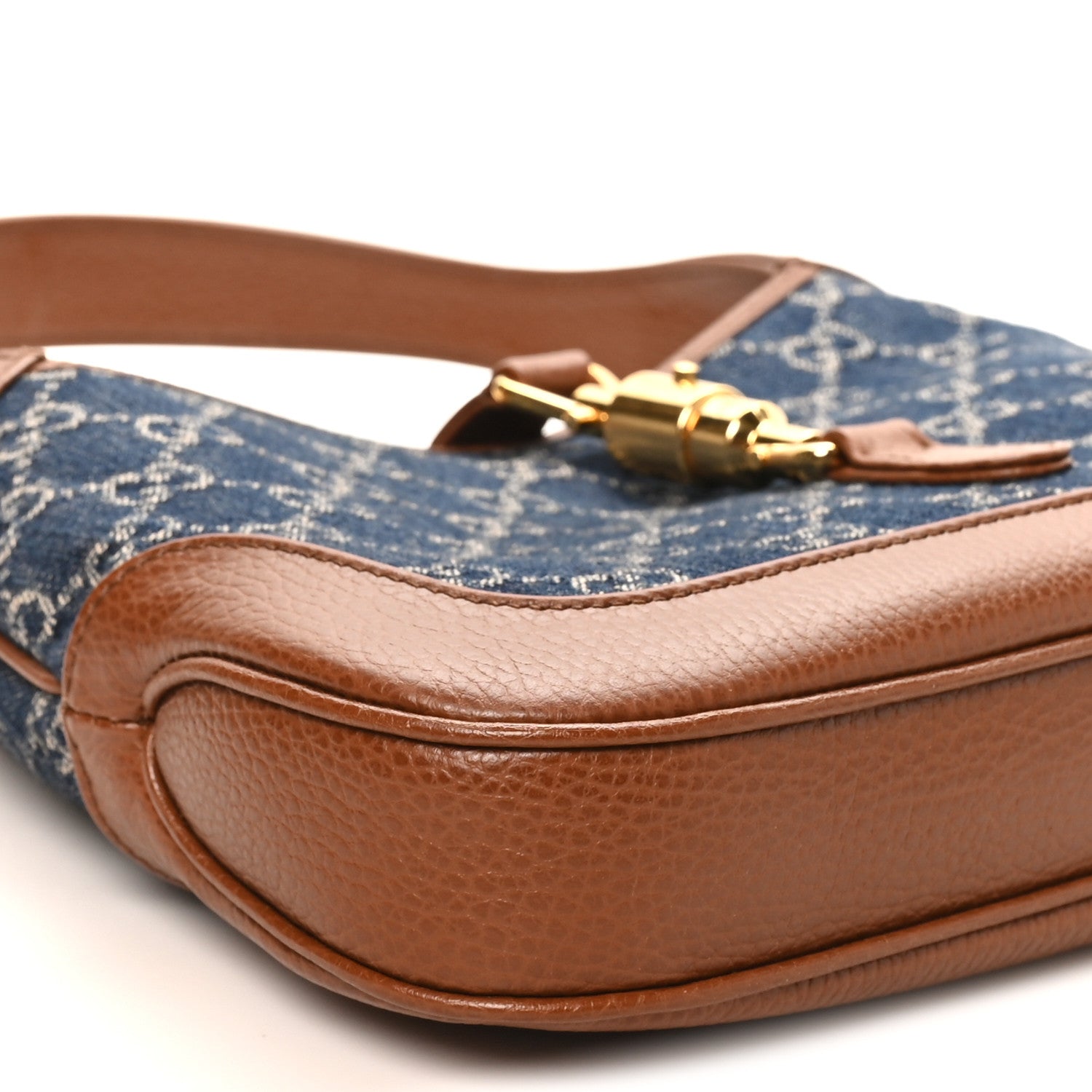 New Denim GG Monogram Calfskin Small Jackie 1961 Hobo Blue Tea Cuir