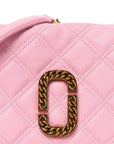 Grained Calfskin Quilted Double Stitched Small The Status Shoulder Bag Pink