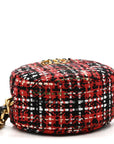 Tweed Quilted CHNL 19 Round Clutch With Chain  Red Black White Green