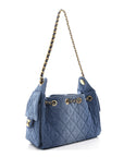 Washed Denim Quilted Mini CHNL 25 Handbag Blue