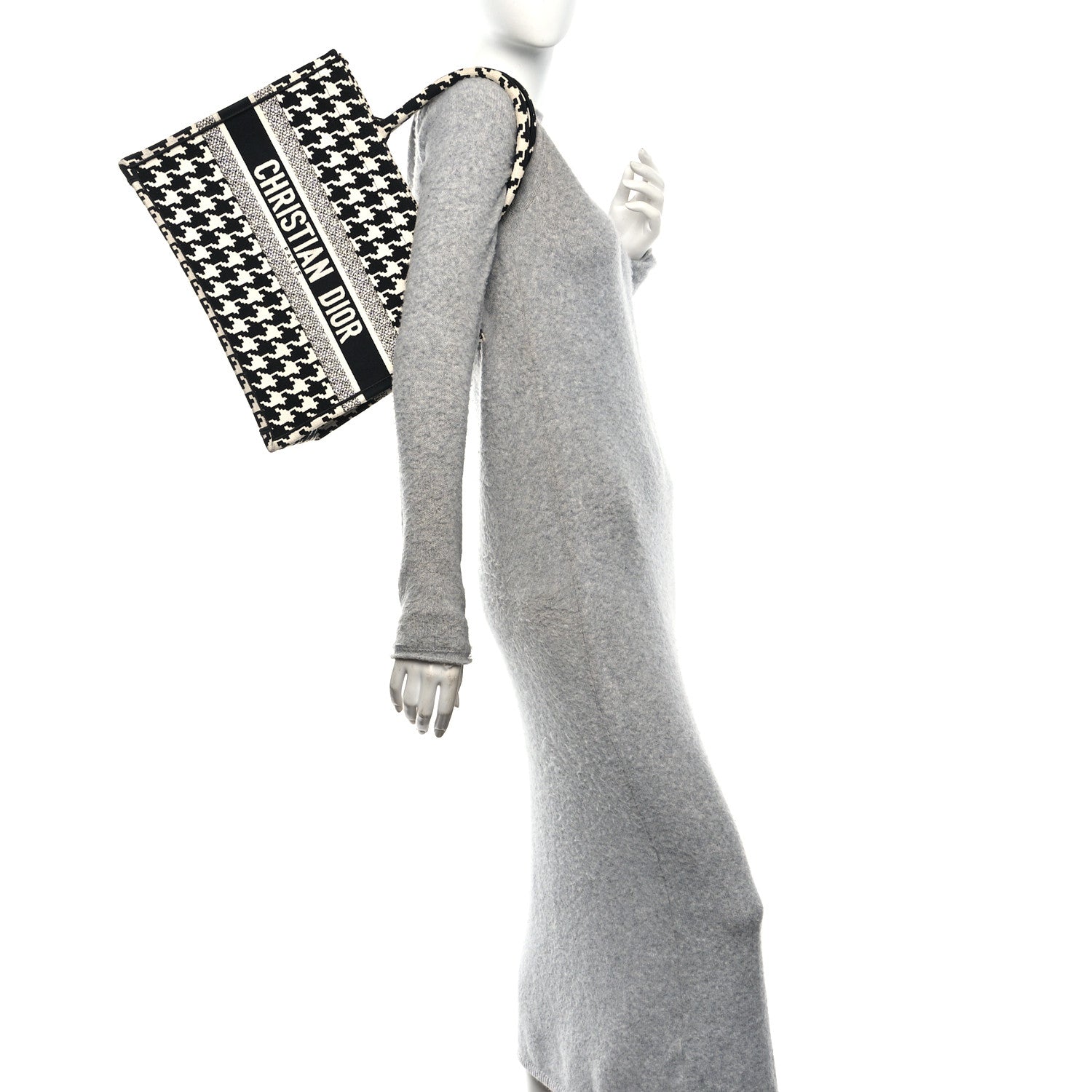 Canvas Macro Houndstooth Embroidered Medium Book Tote Black White