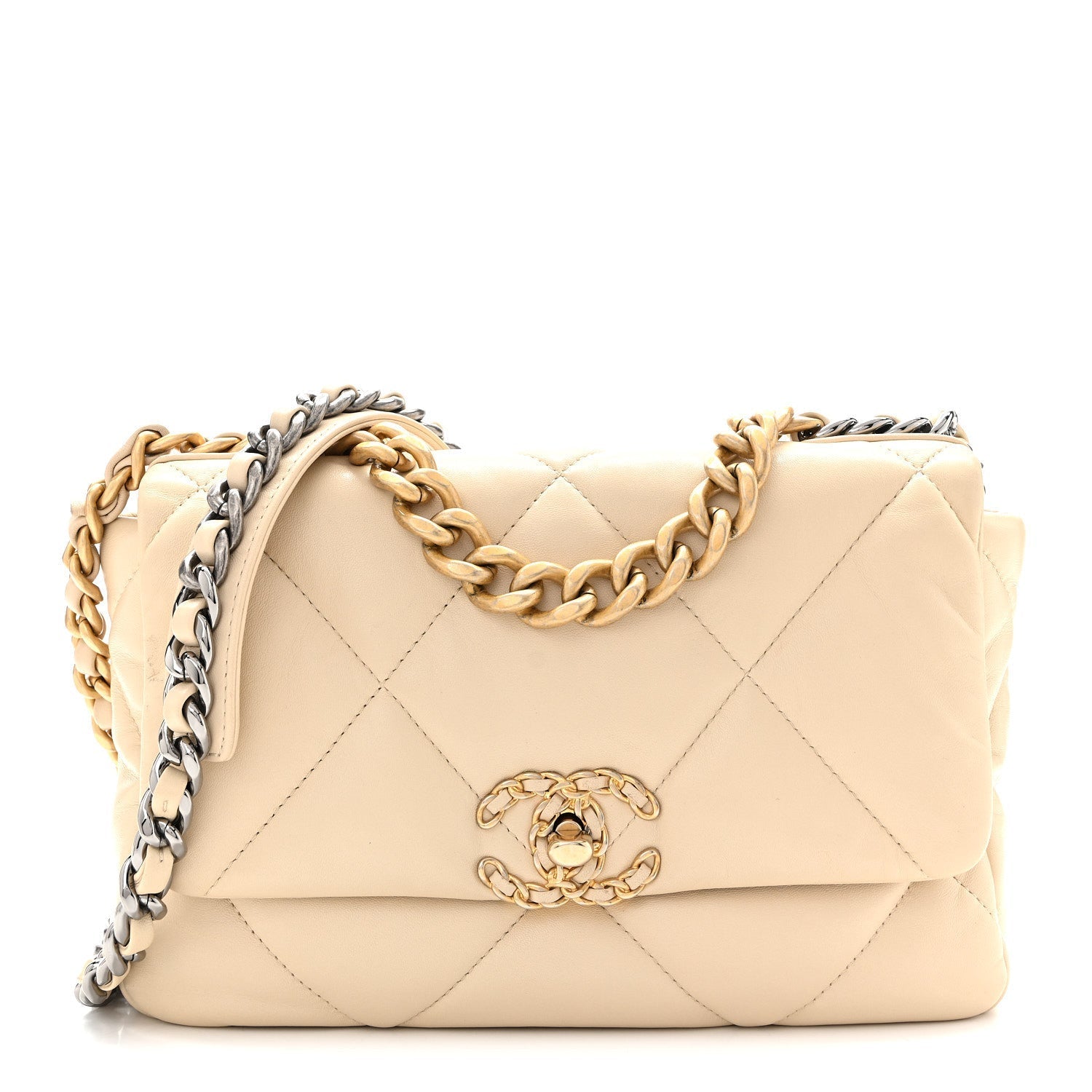 Lambskin Quilted Medium CHNL 19 Flap Light Beige