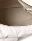 Shiny Lambskin Quilted Trendy Pockets Hobo White