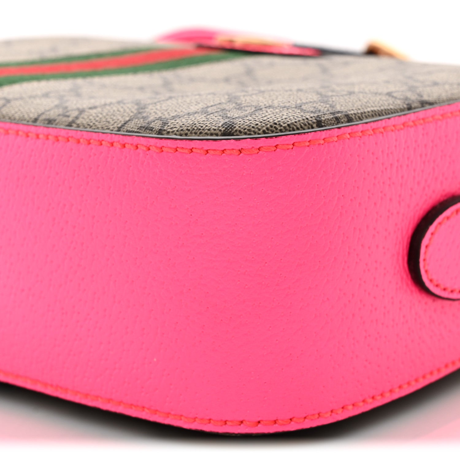 GG Supreme Monogram Textured Dollar Calfskin Web Ophidia Small Crossbody Bag Beige Ebony Fuchsia