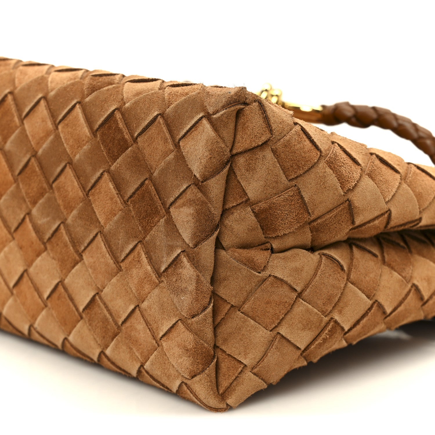 Suede Intrecciato Small Andiamo Shoulder Bag Amber