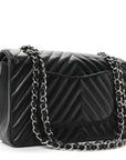 Caviar Chevron Quilted Medium Double Flap Black