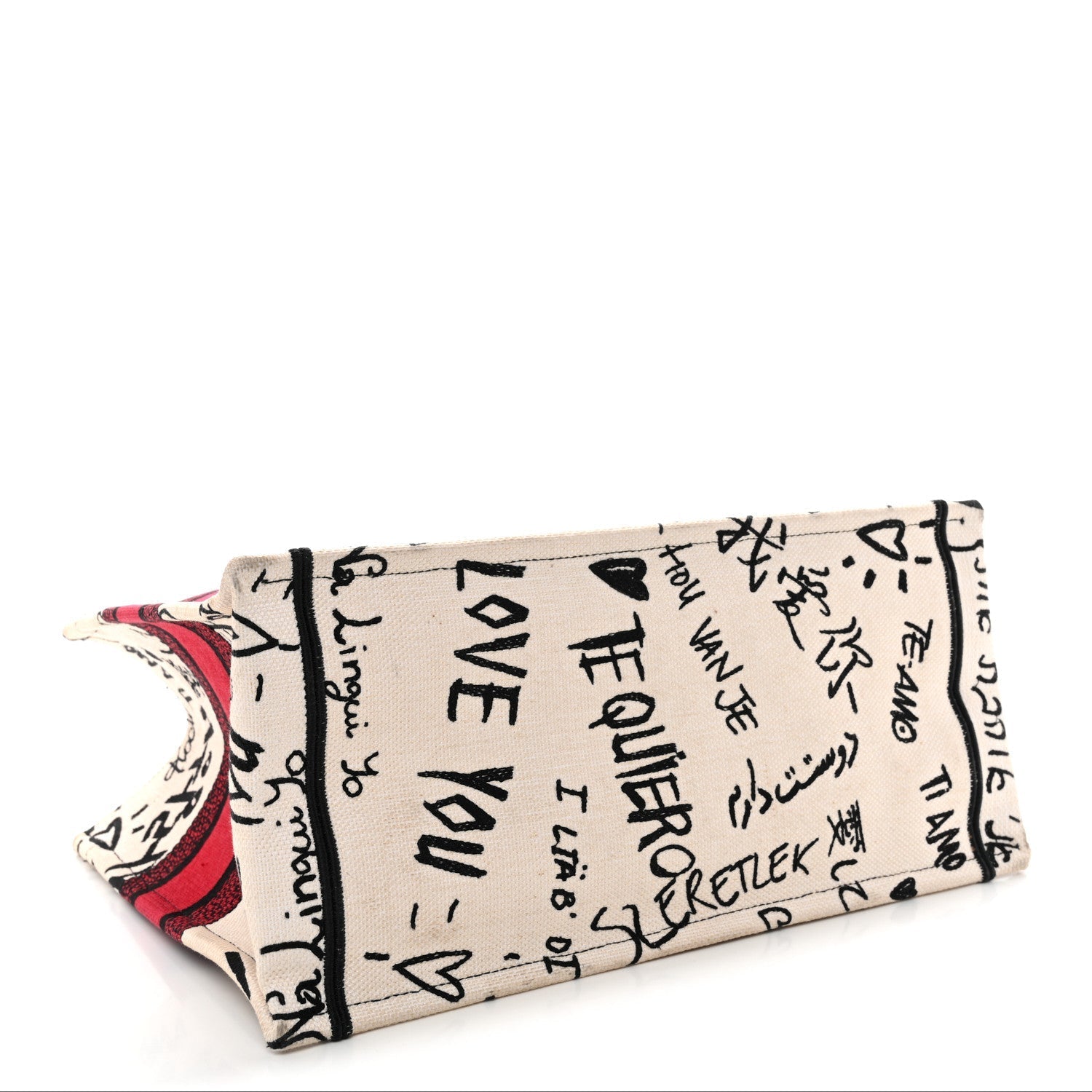 Canvas Embroidered Medium D1ORamour Graffiti Book Tote Latte Multicolor