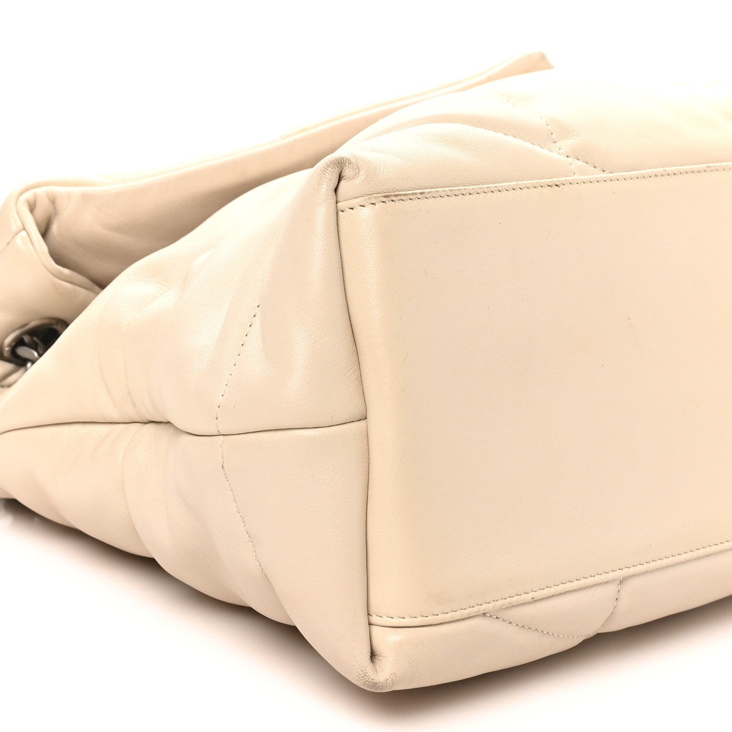 Lambskin Quilted Medium Loulou Puffer Monogram Chain Satchel Crema Soft