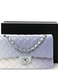 Perforated Lambskin Quilted Medium Double Flap Light Blue Light Purple White