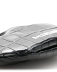 Shiny Supple Calfskin Logo Crocodile Embossed Cloud Coin Purse Black White