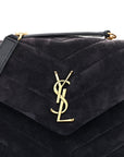 Suede Calfskin Y Quilted Monogram Small Loulou Chain Satchel Deep Marine