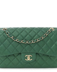 Metallic Caviar Quilted Jumbo Double Flap Green