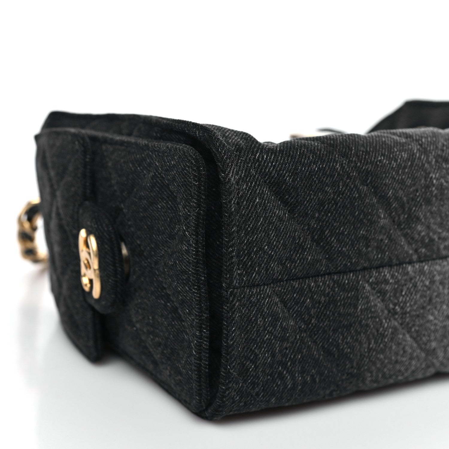 Washed Denim Quilted Mini CHNL 25 Handbag Black