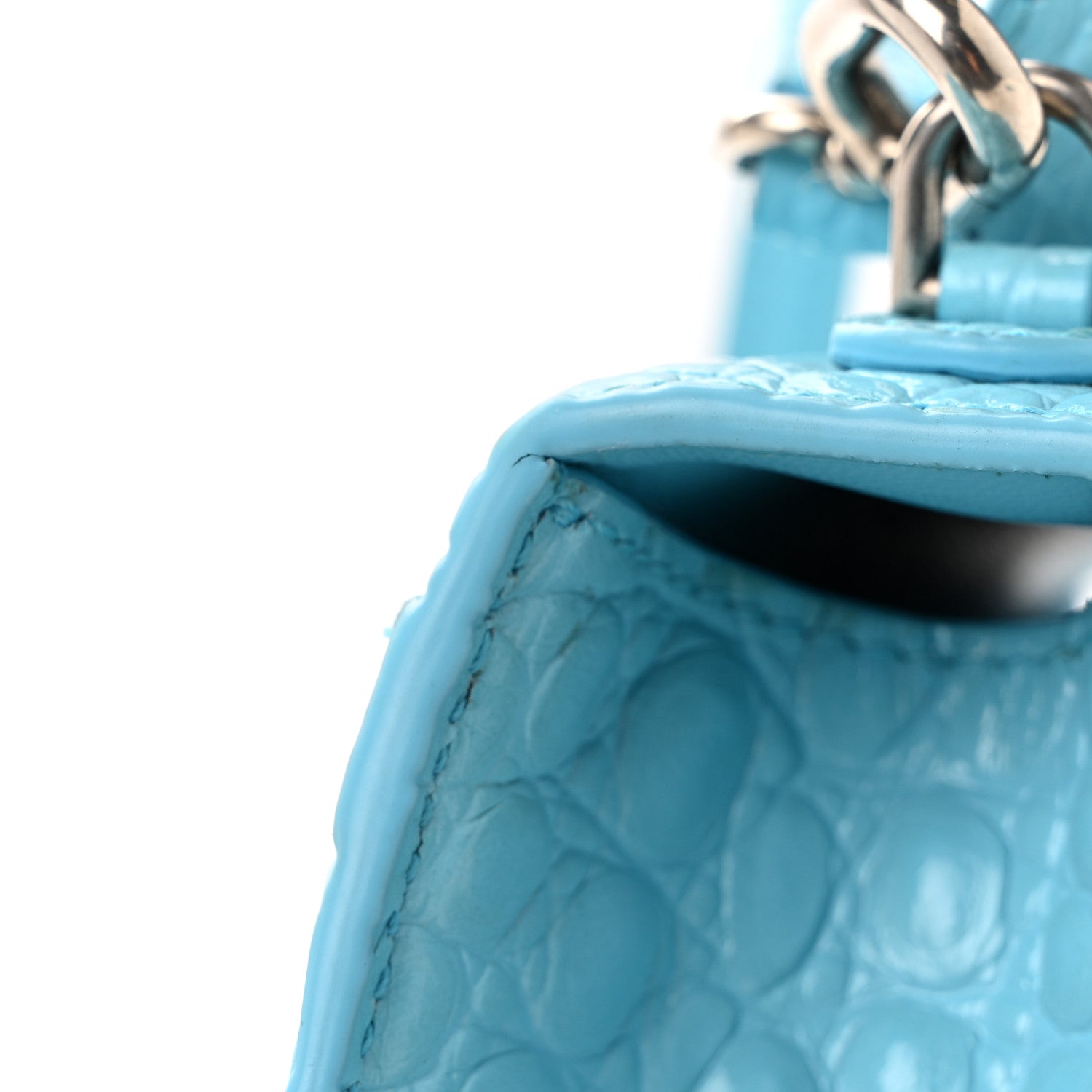 Shiny Calfskin Crocodile Embossed Hourglass Top Handle Bag XS Azur