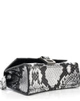 Shiny Calfskin Snakeskin Effect Hourglass Top Handle Bag Mini Silver Black