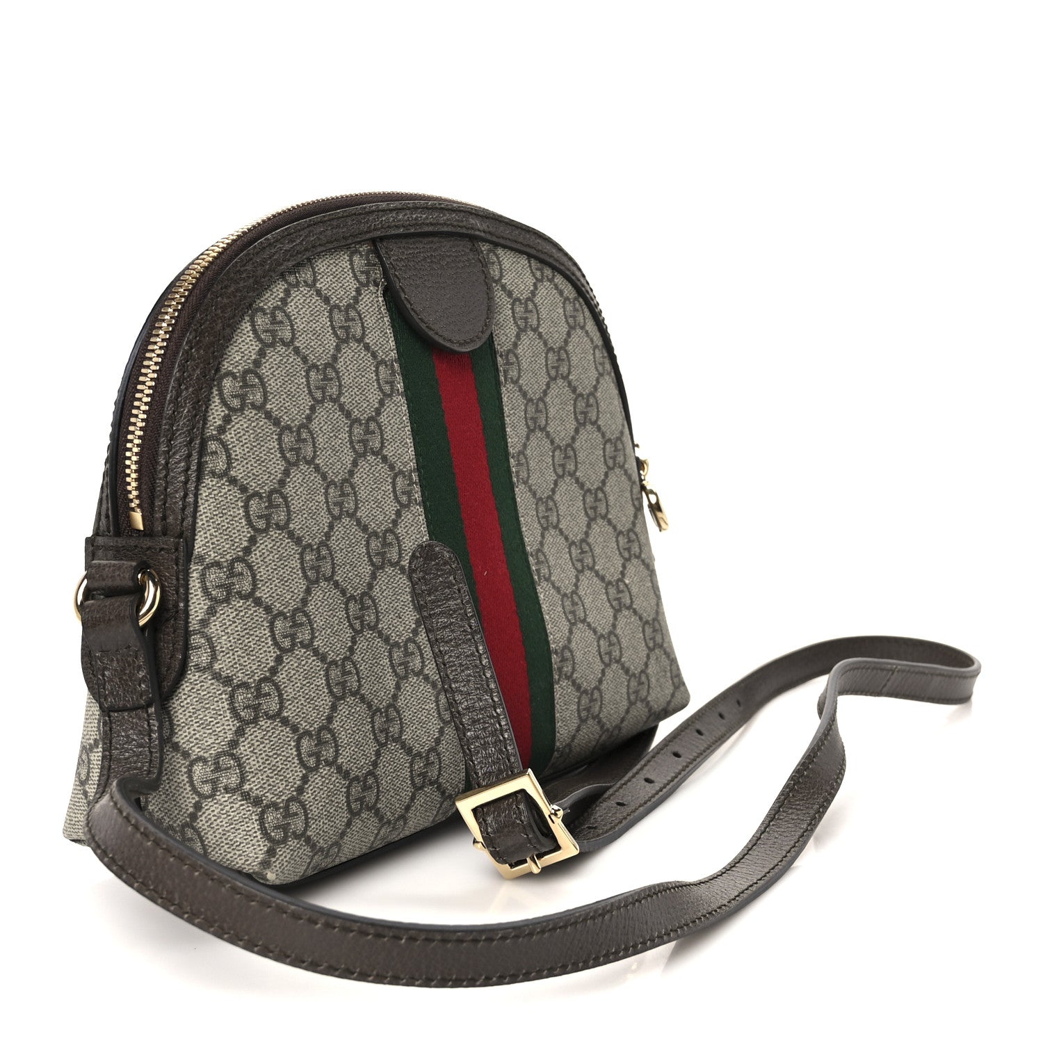 GG Supreme Monogram Textured Dollar Calfskin Web Small Ophidia Dome Shoulder Bag Beige Ebony New Acero
