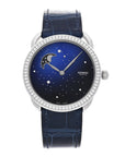 Stainless Steel Alligator Diamond Bezel Blue Mother of Pearl 38mm Arceau Petite Lune Automatic Watch Bleu Saphir