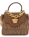 Calfskin Canvas Allover La Medusa Small Top Handle Handbag Brown