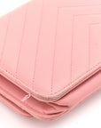 Lambskin Chevron Quilted Trendy CC Wallet On Chain WOC Pink