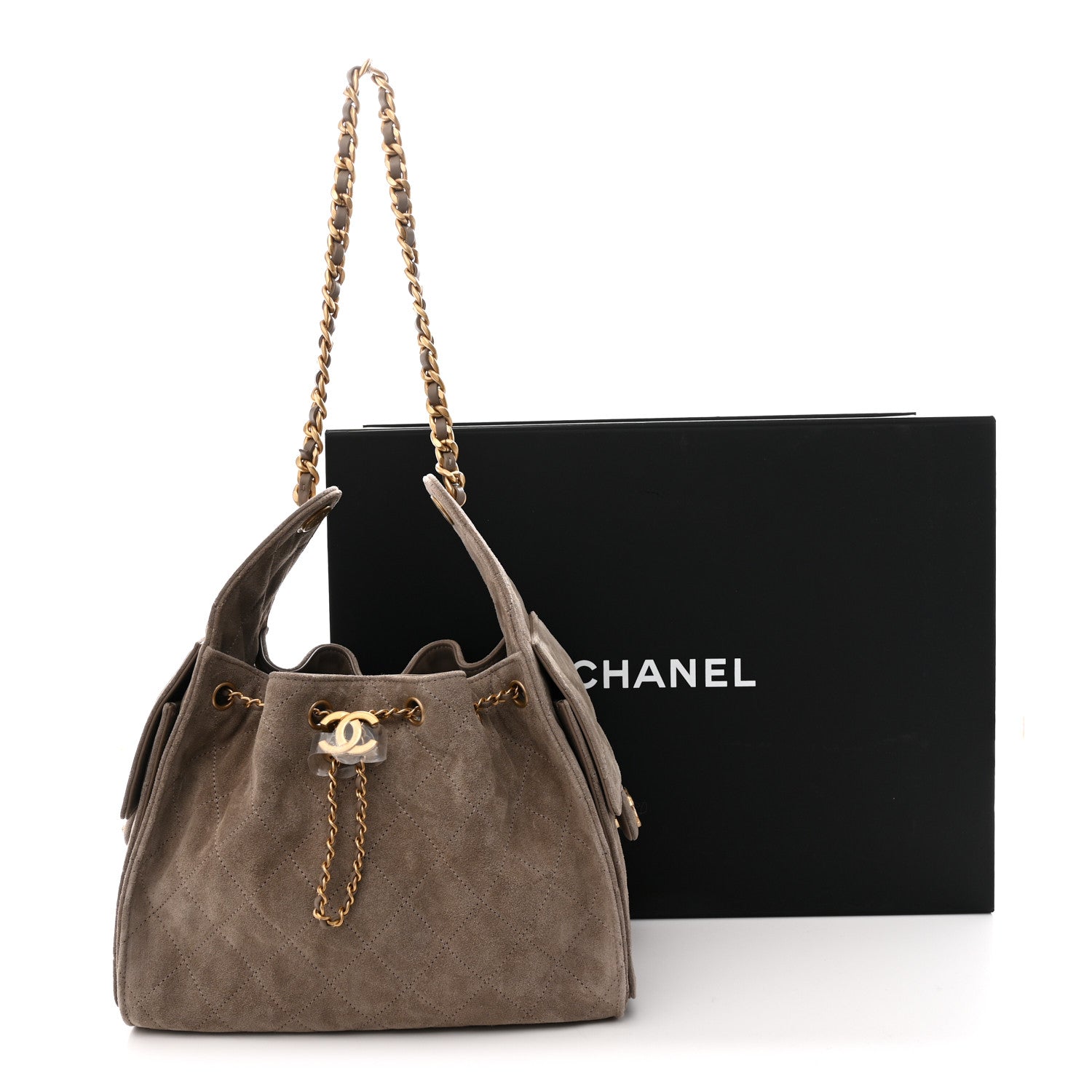 Suede Quilted Small CHNL 25 Handbag Dark Grey