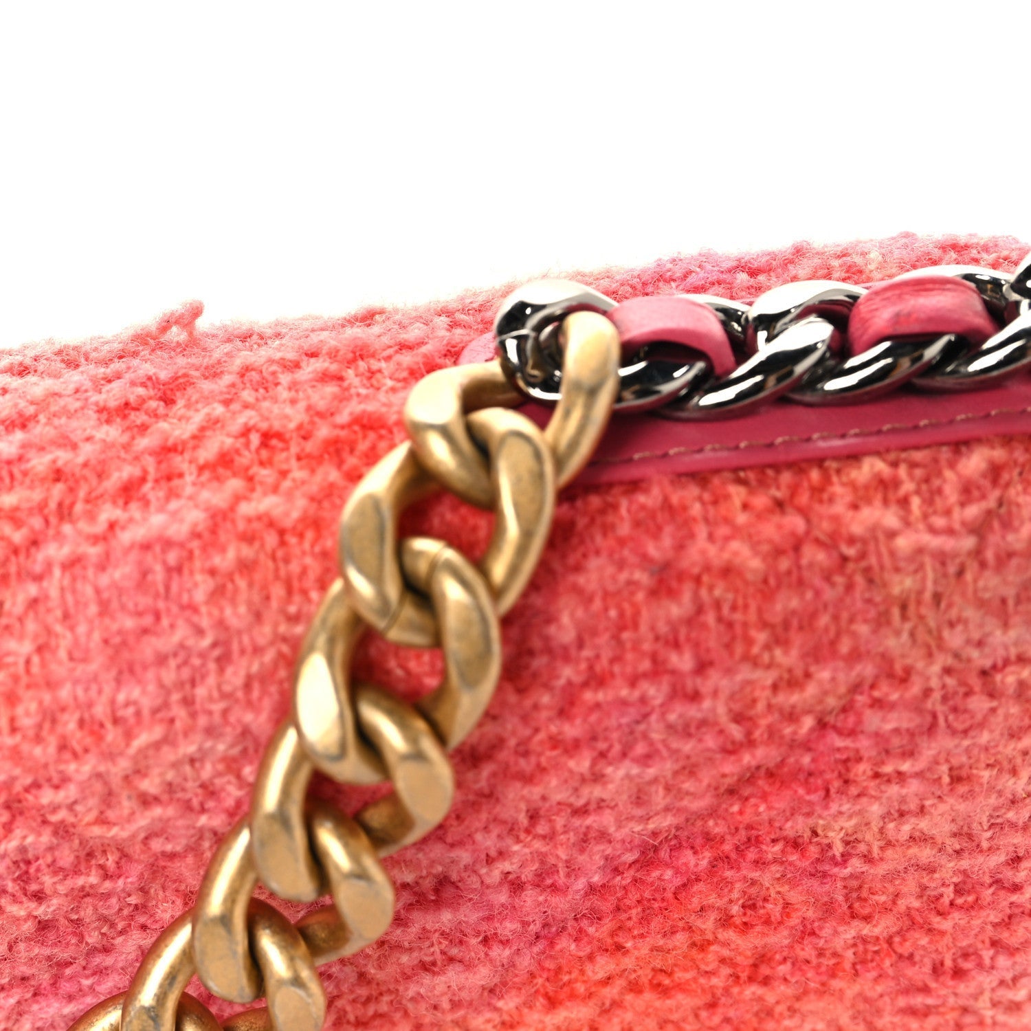 Wool Tweed Lambskin Quilted CHNL 19 Wallet On Chain WOC Coral Pink