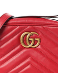 Calfskin Matelasse Mini GG Marmont Chain Shoulder Bag Hibiscus Red