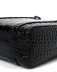 Shiny Calfskin Logo Crocodile Embossed XXS Everyday Tote  Black