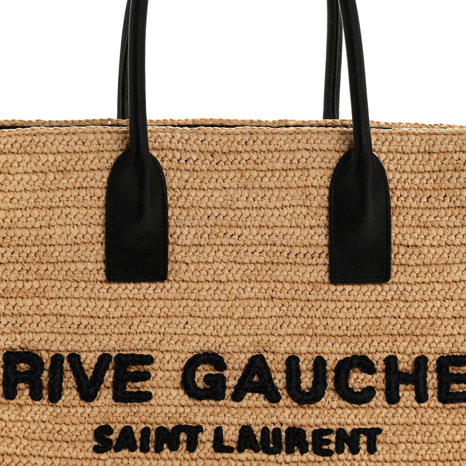 Raffia Calfskin Rive Gauche Tote Naturale Black