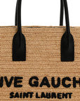 Raffia Calfskin Rive Gauche Tote Naturale Black