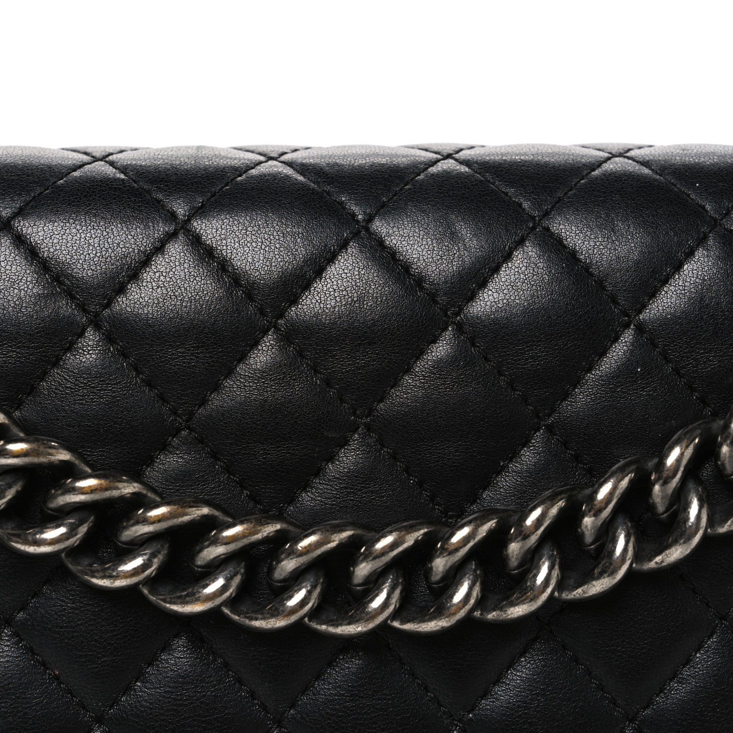 Lambskin Quilted Large Boy Flap Black