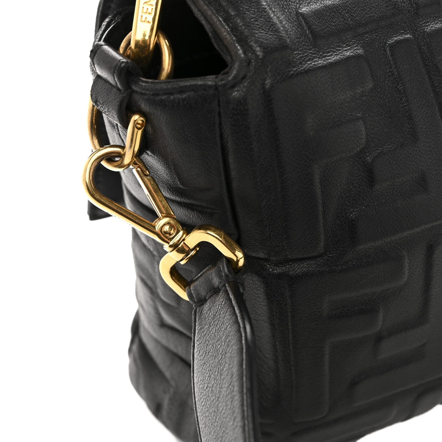 Nappa FF 1974 Embossed Large Baguette Black