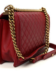 Lambskin Quilted New Medium Boy Flap Dark Red