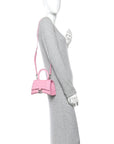 Shiny Calfskin Crocodile Embossed Hourglass Top Handle Bag XS Sweet Pink
