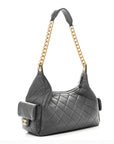 Shiny Lambskin Quilted Large Trendy Pockets Hobo Grey