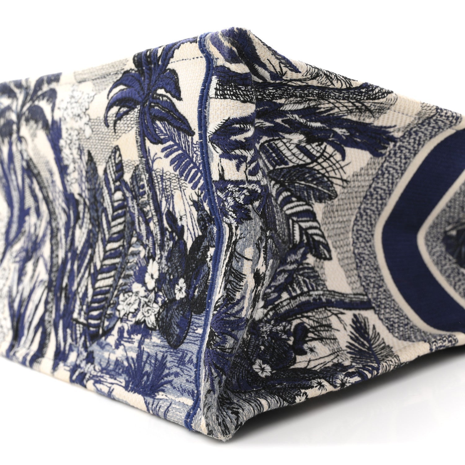 Canvas Embroidered Large Palm Tree Toile De Jouy Book Tote Blue