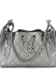 Metallic Caviar Quilted Mini CHNL 25 Handbag Anthracite