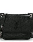 Crinkled Lambskin Matelasse Monogram Medium Niki Chain Satchel Dark Green
