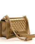 Metallic Patent Calfskin Quilted Medium Boy Flap Gold