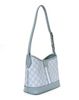 GG Supreme Monogram Textured Dollar Calfskin Web Small Ophidia Bucket Shoulder Bag Dusty Blue