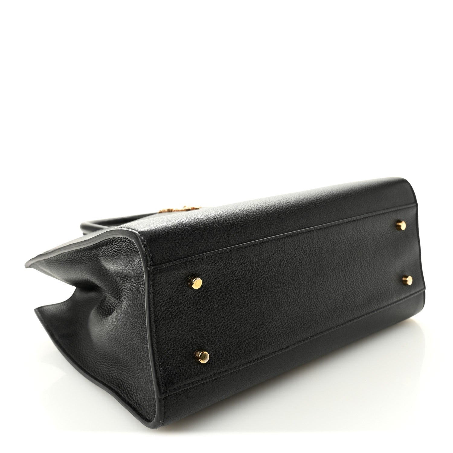Grainy Calfskin Large Virtus Top Handle Tote Black