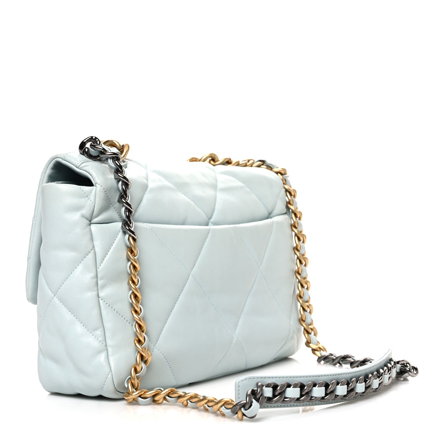 Lambskin Quilted Large CHNL 19 Flap Light Blue