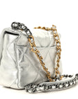 Metallic Lambskin Quilted Medium CHNL 19 Flap Silver