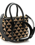 Jacquard Saffiano Triangolo Symbole Embroidered Mini Galleria Double Zip Tote Black Corda