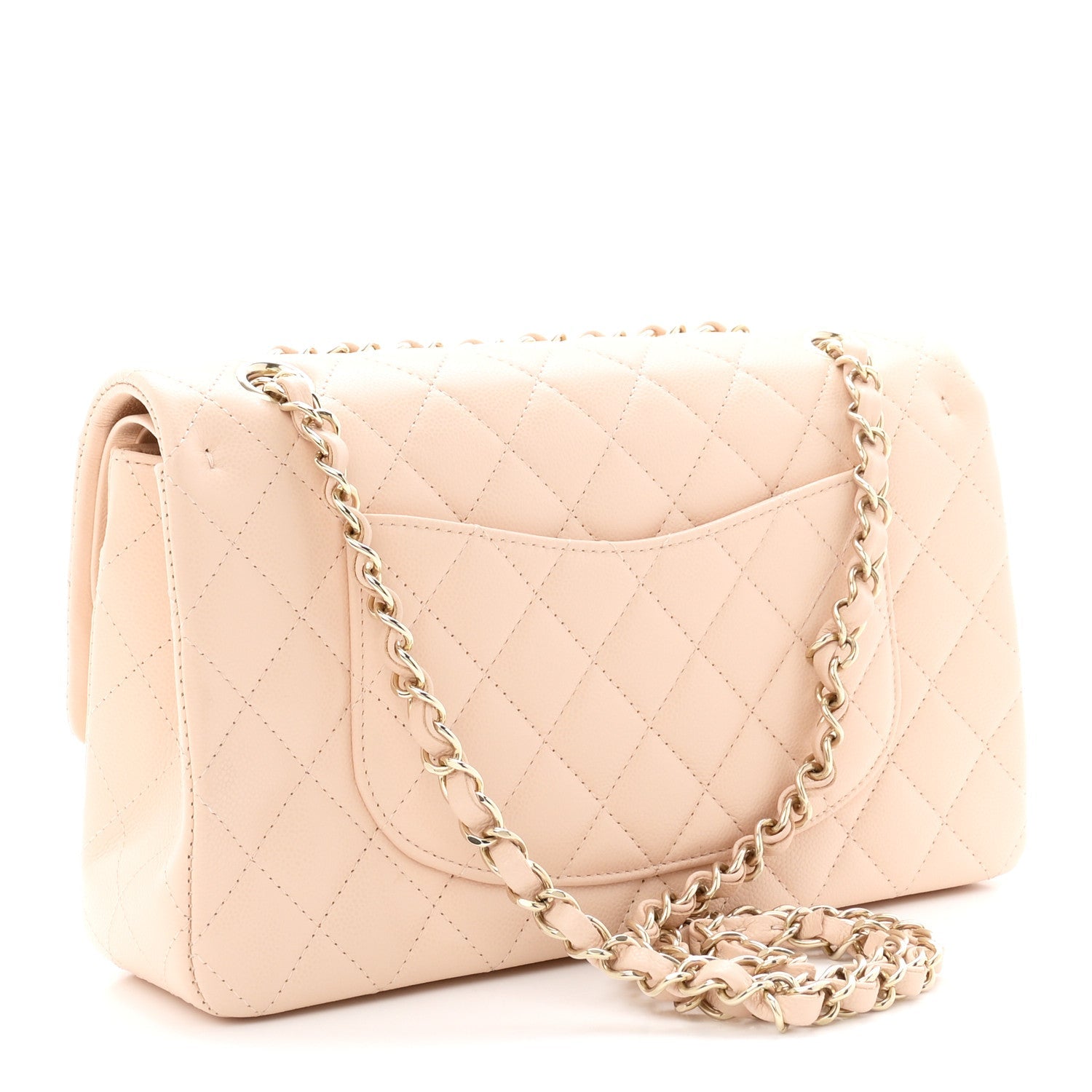 Caviar Quilted Medium Double Flap Beige