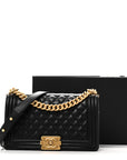 Lambskin Quilted Medium Boy Flap Black