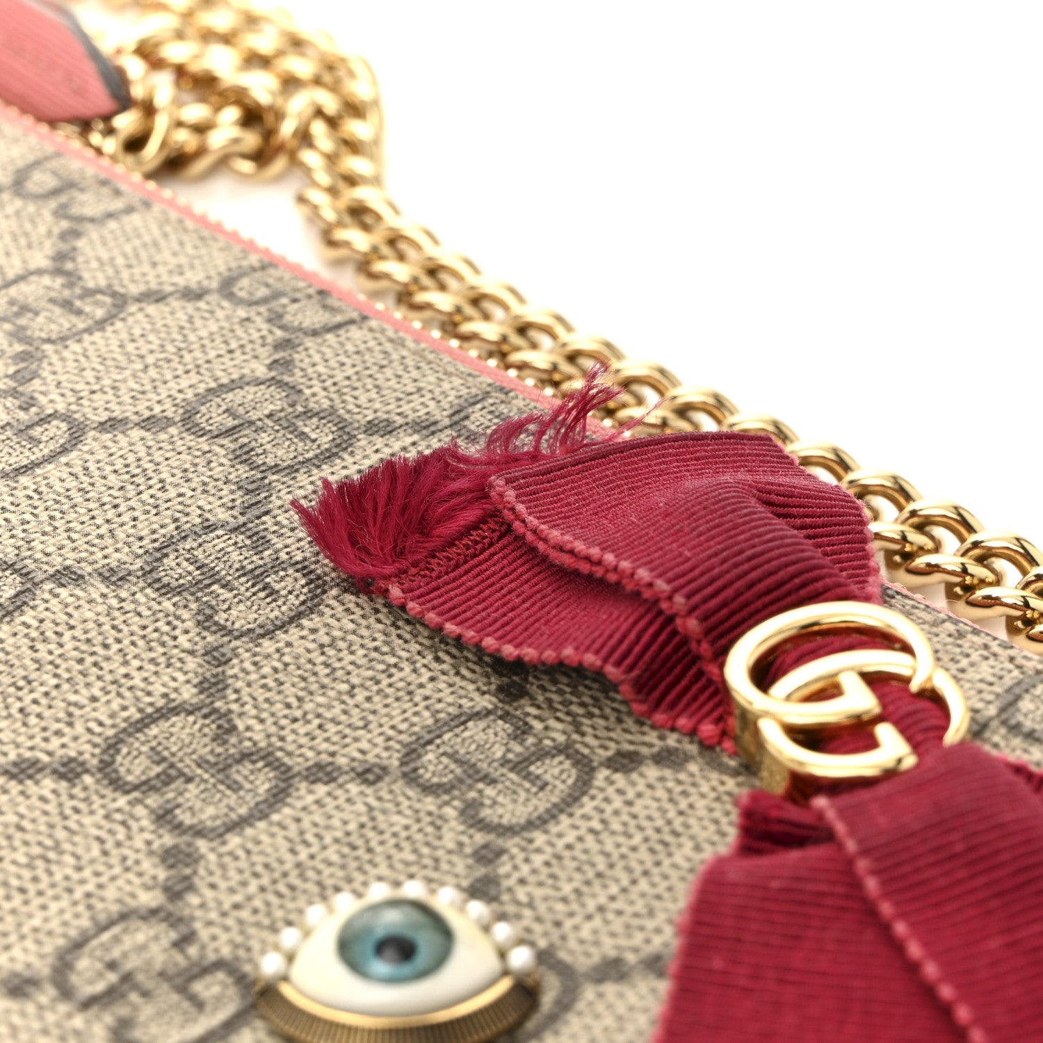 GG Supreme Monogram Face Embroidered Wrist Wallet Pink